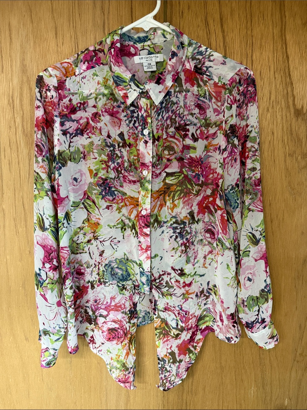 Liz Claiborne Floral Button-Down Shirt in Pink, Green & White